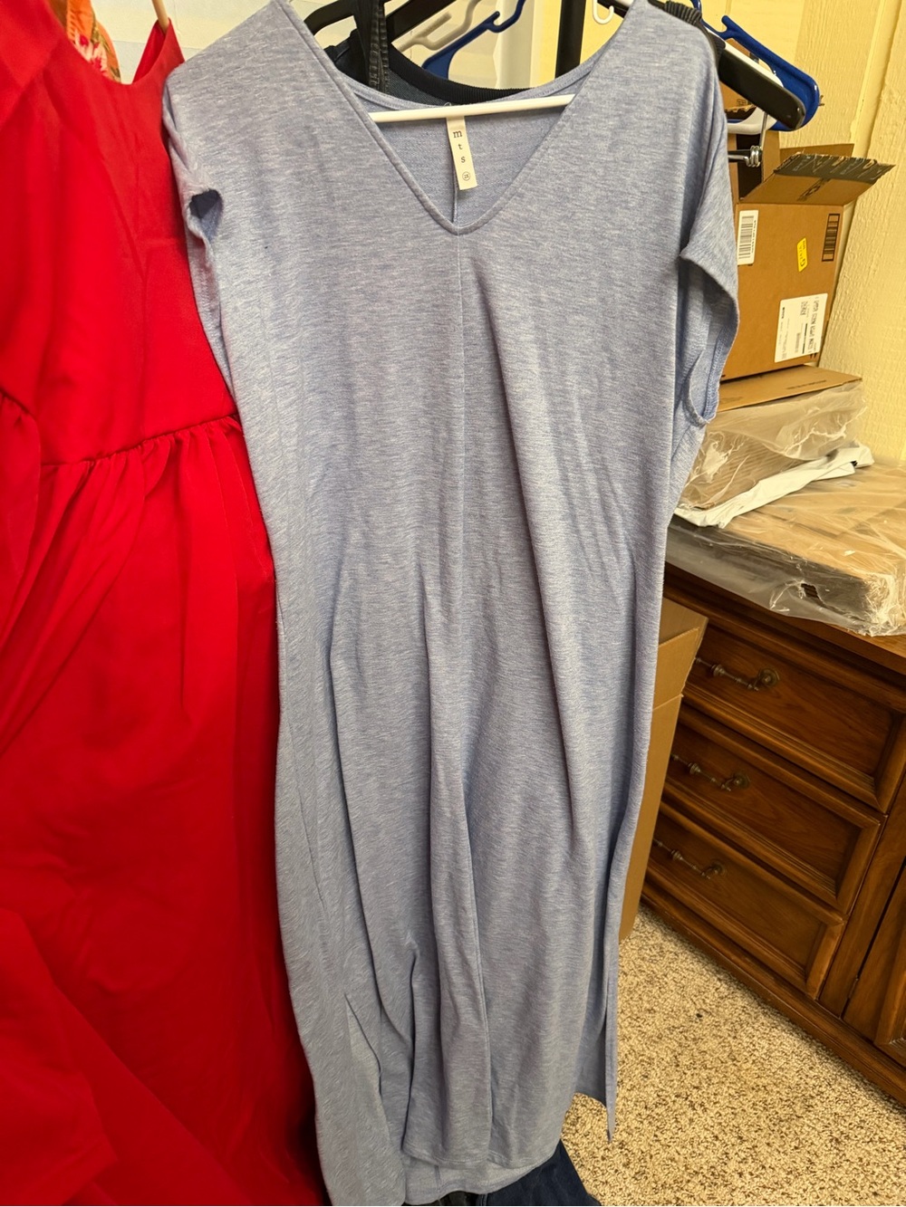 mts Heathered Blue V-Neck Straight/Slip Dress